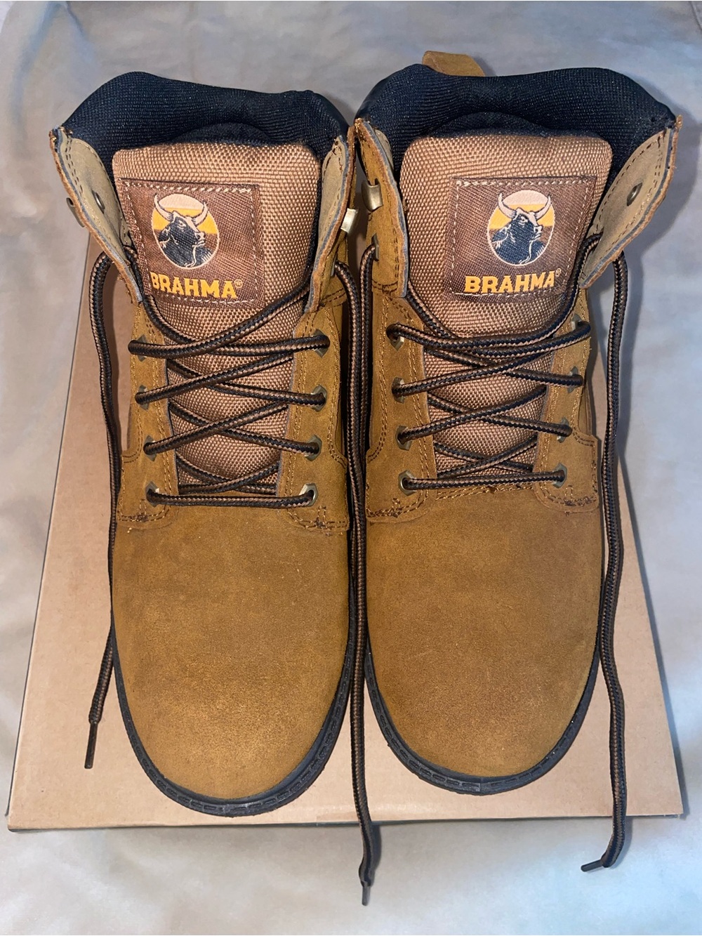 Brahma Men's Tan Suede Lace-Up Work Boots with Black Trim
